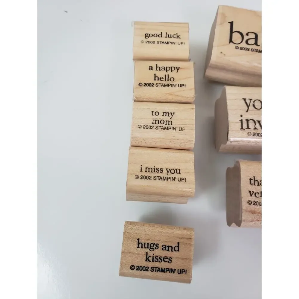 2002 Stampin Up! Rubber Card Making Words Wood-Mounted Words Retired Set of 10